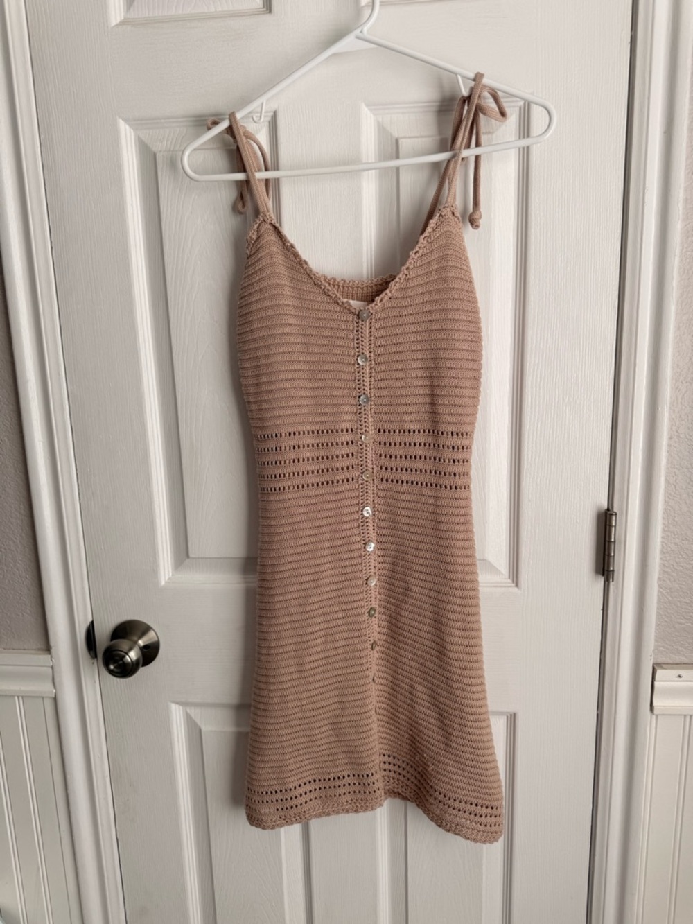 Olive & Oak Blush Crochet Button-Up Knit Top